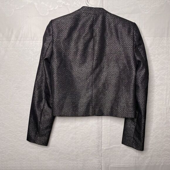 CALVIN KLEIN Women Black Polyester Metallic Lined Open Front Blazer Size 2 - Picture 8 of 12